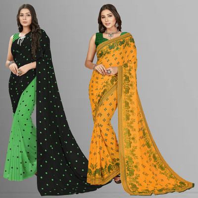 Anand Sarees Printed Bollywood Georgette Saree(Pack of 2, Multicolor)