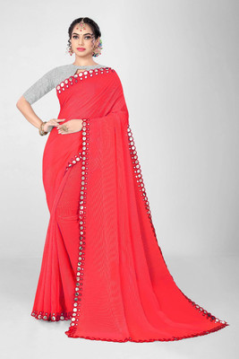 supalee tex Embellished Bollywood Chiffon Saree(Red)