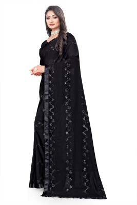 threem fashion Embroidered Bollywood Georgette Saree(Black)