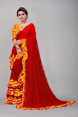 RUKHA FAB Self Design Daily Wear Georgette, Pure Silk Saree(Red, Yellow)