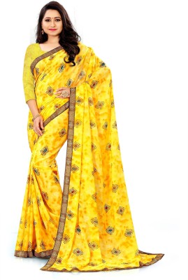 Dori Floral Print Daily Wear Georgette Saree(Yellow)