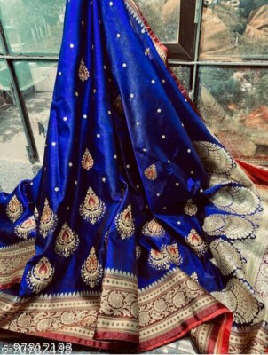 Banaras silk palace Embroidered Banarasi Silk Blend Saree(Blue)