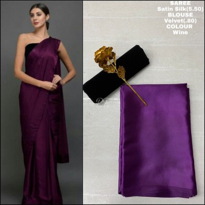 Arpita Fashion Solid/Plain Bollywood Pure Silk, Satin Saree(Purple)