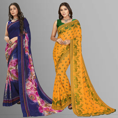 Anand Sarees Printed Bollywood Georgette Saree(Pack of 2, Multicolor)