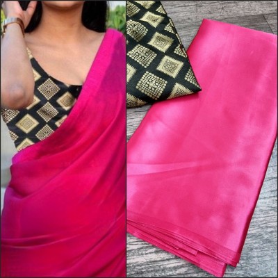 Arpita Fashion Solid/Plain Bollywood Pure Silk, Satin Saree(Pink)