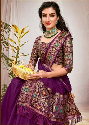 Beleria Solid/Plain Kanjivaram Art Silk Saree(Purple)