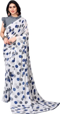 Ayush Fashion Polka Print Bollywood Georgette Saree(White)