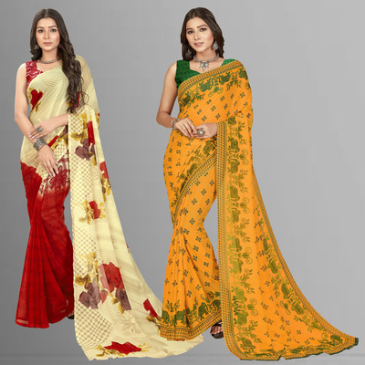 kashvi sarees Printed Bollywood Georgette Saree(Pack of 2, Multicolor)