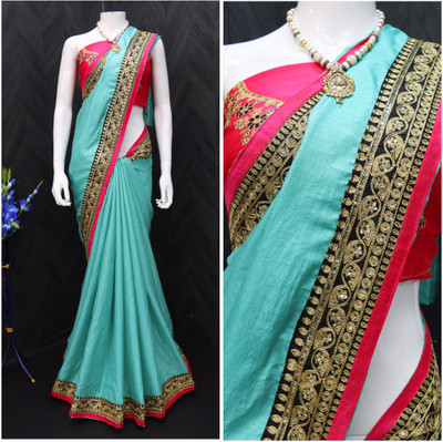 monoria Embroidered Bollywood Silk Blend Saree(Light Blue)