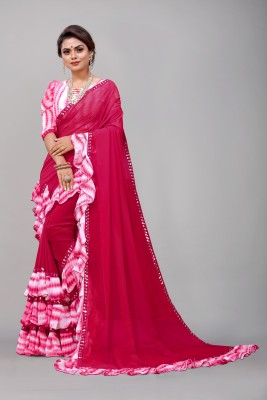Georgette Saree Printed, Self Design, Dyed Bollywood Georgette, Chiffon Saree(Pink)