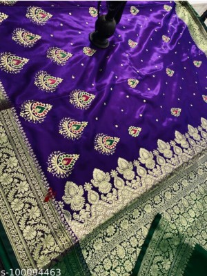 Banaras silk palace Embroidered Banarasi Silk Blend Saree(Purple)