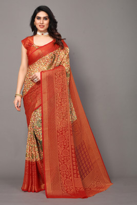 pal fashion Printed, Floral Print Bollywood Brasso Saree(Red)