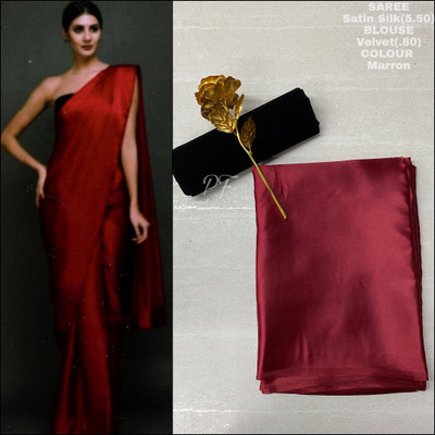 Arpita Fashion Solid/Plain Bollywood Pure Silk, Satin Saree(Maroon)