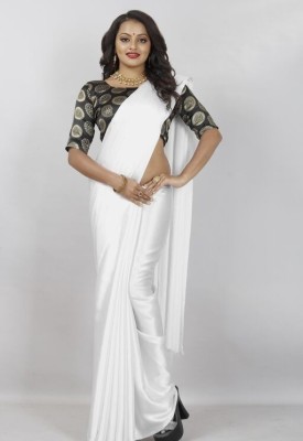 Arpita Fashion Solid/Plain Bollywood Pure Silk, Satin Saree(White)