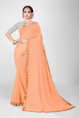 Kalpana creation Embellished Bollywood Chiffon Saree(Yellow)