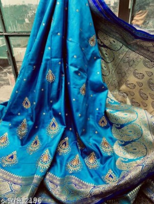 Banaras silk palace Embroidered Banarasi Silk Blend Saree(Light Blue)