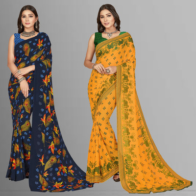 kashvi sarees Printed Bollywood Georgette Saree(Pack of 2, Multicolor)