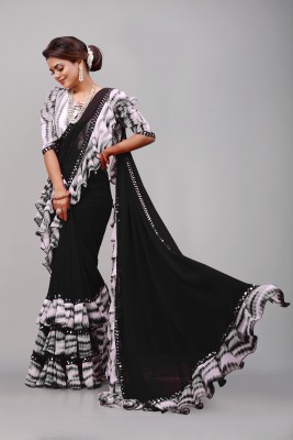 SM TRENDZ Embellished Bollywood Georgette, Cotton Silk Saree(Black)