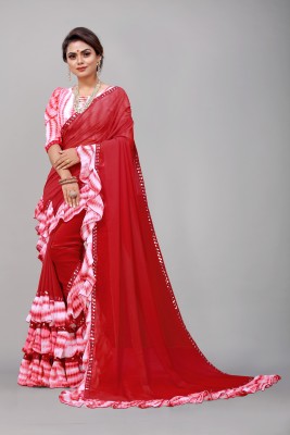 Georgette Saree Printed, Self Design, Dyed Bollywood Georgette, Chiffon Saree(Red)