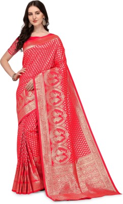 Mehrang Woven Banarasi Silk Blend Saree(Pink)