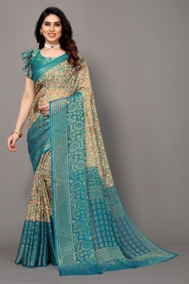 pal fashion Printed, Floral Print Bollywood Brasso Saree(Light Blue)