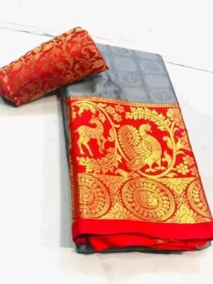 VRINDITA FASHION Woven Arani Pattu Art Silk, Cotton Silk Saree(Grey)