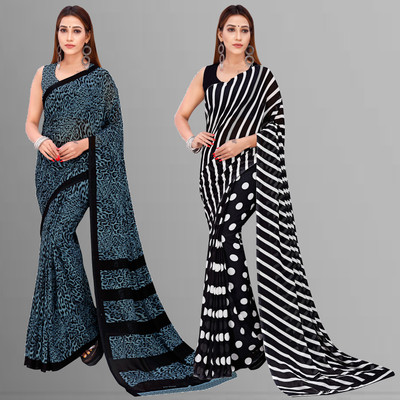 kashvi sarees Printed Daily Wear Georgette Saree(Pack of 2, Multicolor)
