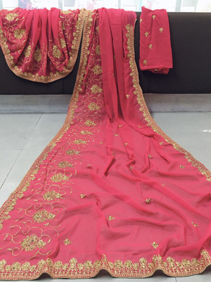 LD CREATION Self Design Kalamkari Georgette Saree(Pink)