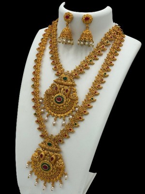 Karishma Kreations Brass, Mother of Pearl, Copper, Alloy Copper, Brass Red, Copper, Gold, Green Jewellery Set(Pack of 1)