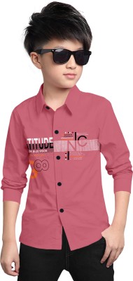 STUD APPARELS Boys Self Design Casual Pink Shirt