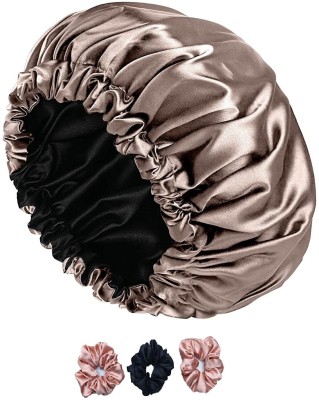 Wesofy Satin Hair Bonnet cap 3 Scrunchies sleeping bonnet hair bonnet [Rose Taupe]