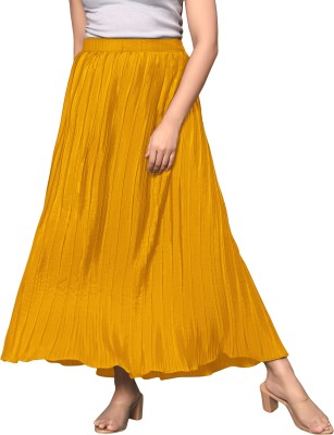 RUDRAPRAYAG Self Design Women Pleated Yellow Skirt