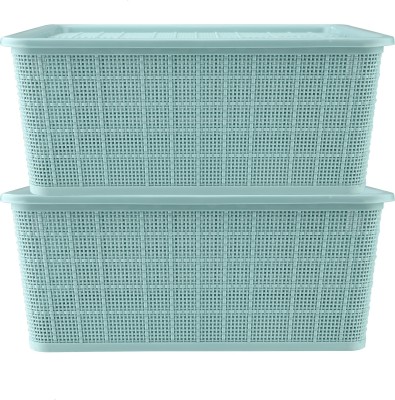Selvel Polypropylene Multipurpose Medium Storage Baskets/Boxes Pack of 2 with Lid for Kitchen & Home Storage Basket(Pack of 2)