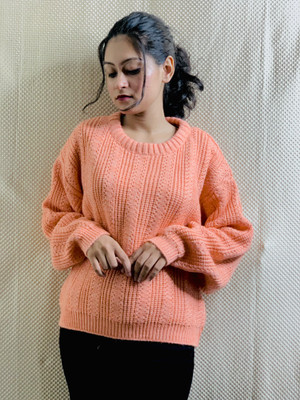 Modern look Solid Round Neck Casual Women Pink Sweater