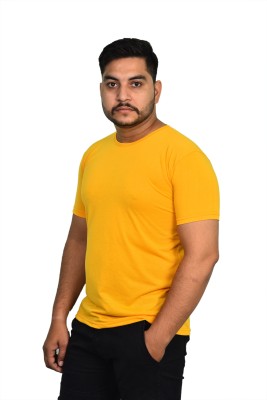 AMREAL LOOK Solid Men Round Neck Yellow T-Shirt