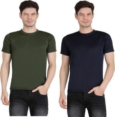 Ben Toi Solid Men Round Neck Green, Blue T-Shirt