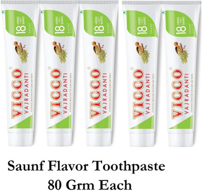 VICCO Vajradanti Tooth Paste Saunf Flavour - 400g (80 grm x 5 Pc) Toothpaste(400 g, Pack of 5)