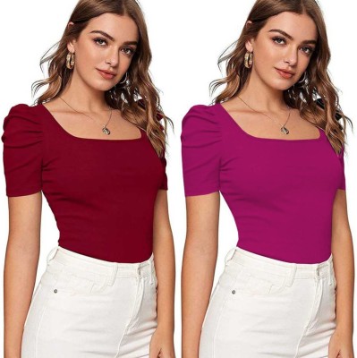 Dream Beauty Fashion Casual Solid Women Purple, Maroon Top