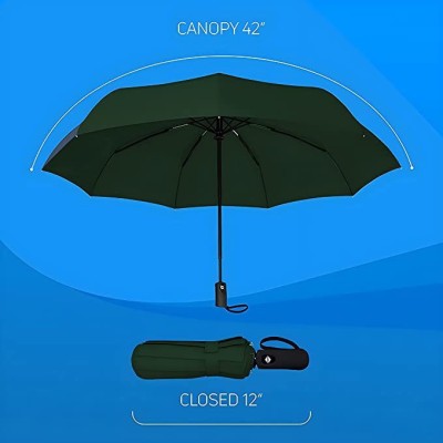 Cairoman 3 Fold Fully Automatic Rain UV Protection Portable Foldable Tiny Travel Folding Umbrella(Green)