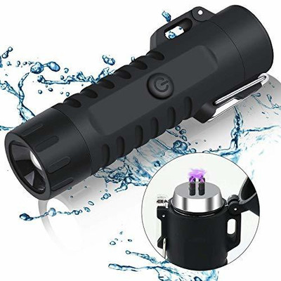 Gabbar ™3 in 1 Waterproof Rechargeable Electric Lighter with Flashlight & Compass, Dual Arc Plasma Beam Lighter-USB Rechargeable-Windproof-No Butane Cigarette Lighter(Black)