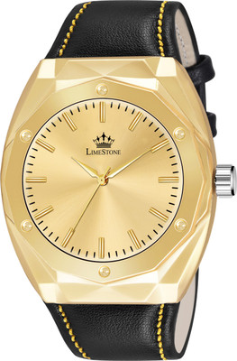 LIMESTONE LUXE LUXE Series of LUXURY Style 3D Cut Dial Leather Strap Quartz Analog Watch  - For Men