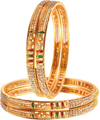 Jewar Mandi Brass Cubic Zirconia Gold-plated Kada(Pack of 4)