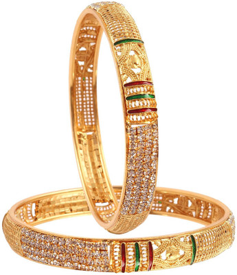 Jewar Mandi Brass Cubic Zirconia Gold-plated Bangle Set