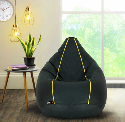 Label nj XXL Tear Drop Bean Bag Cover  (Without Beans)(Black)