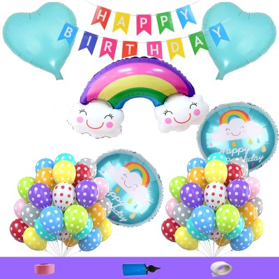Shopperskart Decoration Birthday Rainbow Theme Combo(Set of 59)