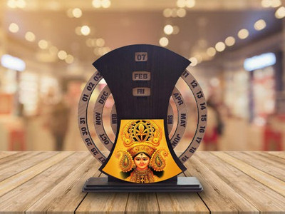 Fab2Classy Mata Rani Theme Wooden Calendar Every Year (Year is Not Mention) Table Calendar(Brown, Mata Rani)