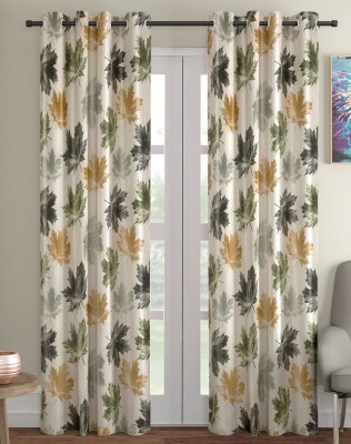 Home Sizzler 213 cm (7 ft) Polyester Semi Transparent Door Curtain (Pack Of 2)(Floral, Green)