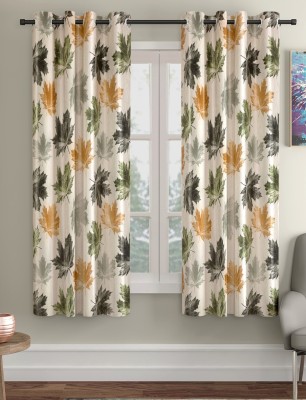 Home Sizzler 153 cm (5 ft) Polyester Semi Transparent Window Curtain (Pack Of 2)(Floral, Green)