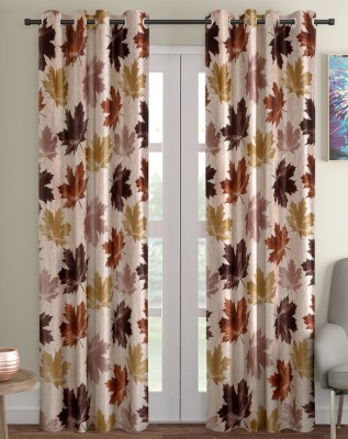 Home Sizzler 274 cm (9 ft) Polyester Semi Transparent Long Door Curtain (Pack Of 2)(Floral, Brown)