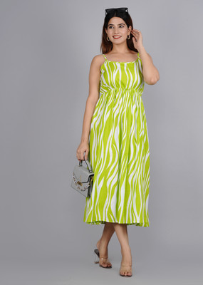 Bhawanaprint Women Fit and Flare Light Green Midi/Calf Length Dress
